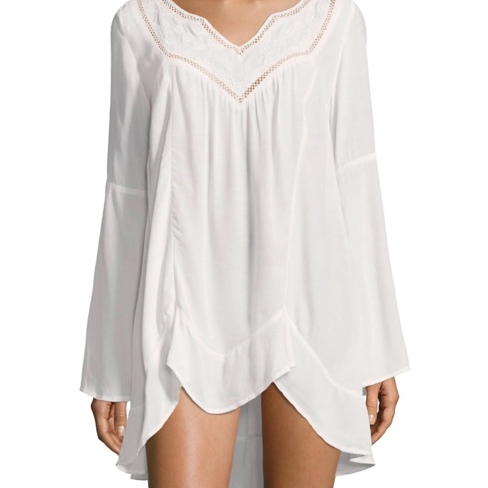 L Space Elegant White Tunic Blouse